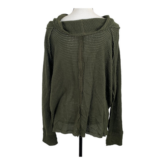 Elan Olive Green Cowl Neck Waffle Weave‎ Long Sleeve Top Sz XL - Picture 5 of 5